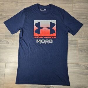 Under Armour T Shirt Womens S Small Navy Blue Moab UT‎ Loose Fit Heatgear